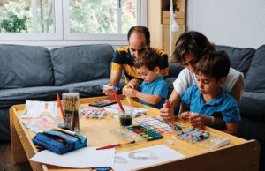 young family doing sensory activities