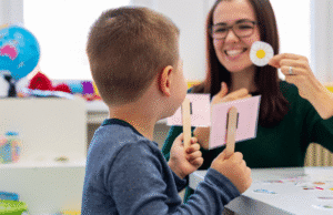 A child receiving speech therapy