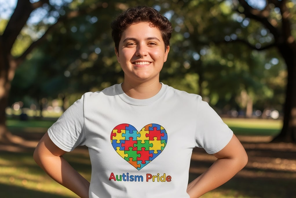 Autism adult standing with hands on hips