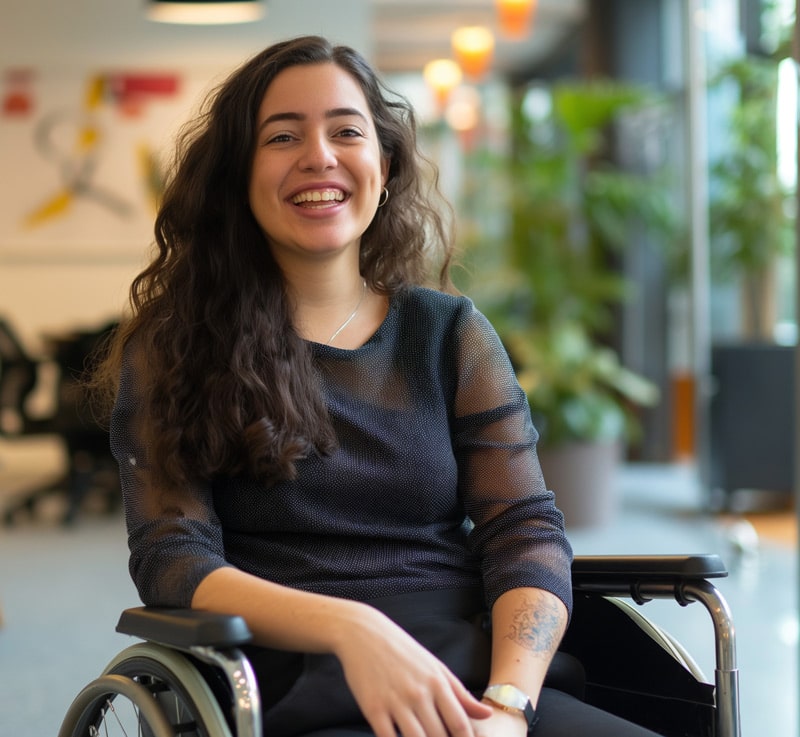 Young woman sitting in wheelchair